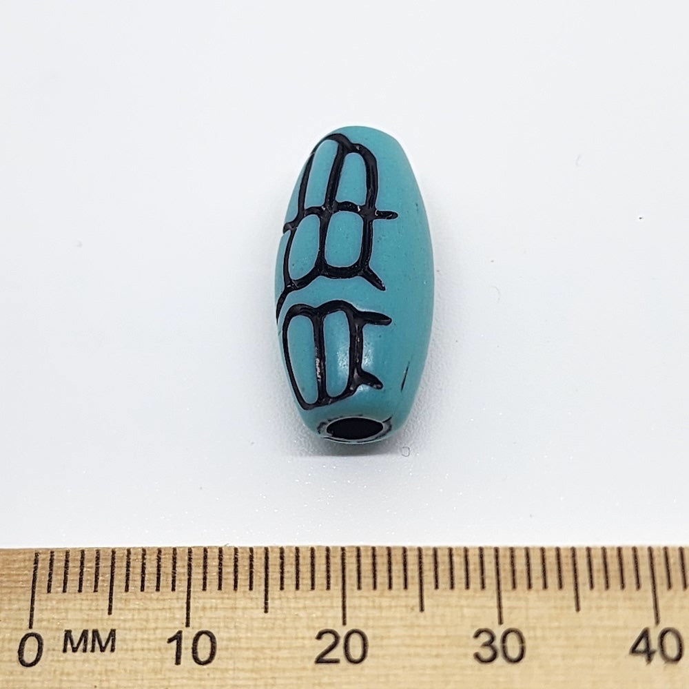 23x11mm Oval (10) - Turquoise w. Black - South Western Style Vintage Beads