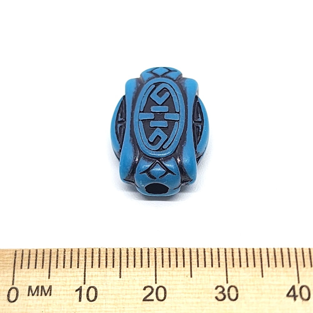 21x15mm Flat (10) - Blue w. Black - South Western Style Vintage Beads