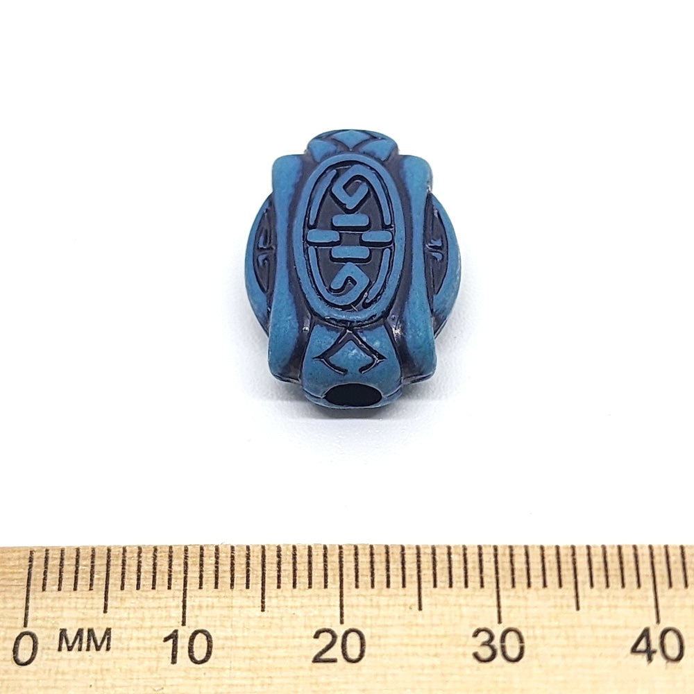 21x15mm Flat (10) - Blue w. Black - South Western Style Vintage Beads