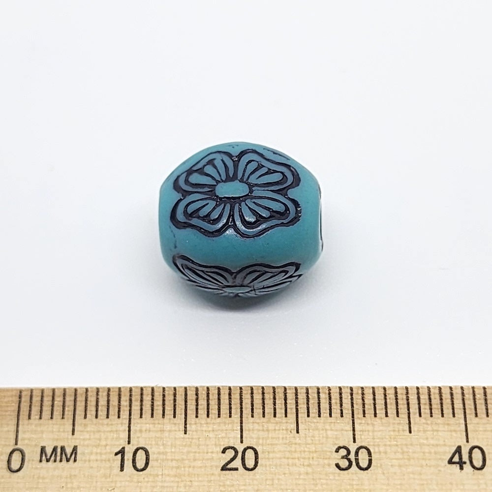 15x14mm Rounded Rectangle (10) - Turquoise w. Black - South Western Style Vintage Beads