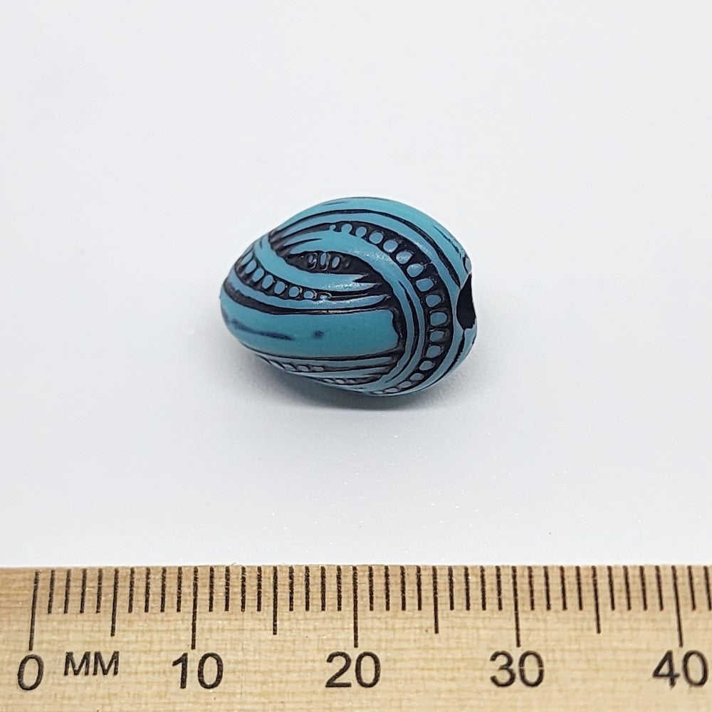 17x13mm Oval Knot (10) - Turquoise w. Black - South Western Style Vintage Beads