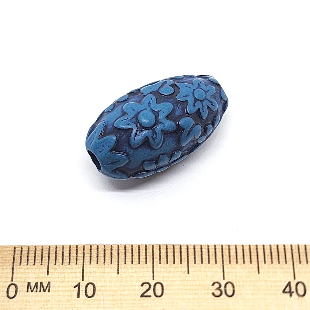 24x12mm Oval (10) - Blue w. Black - South Western Style Vintage Beads