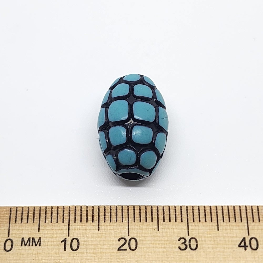 19x13mm Oval (10) - Turquoise w. Black - South Western Style Vintage Beads