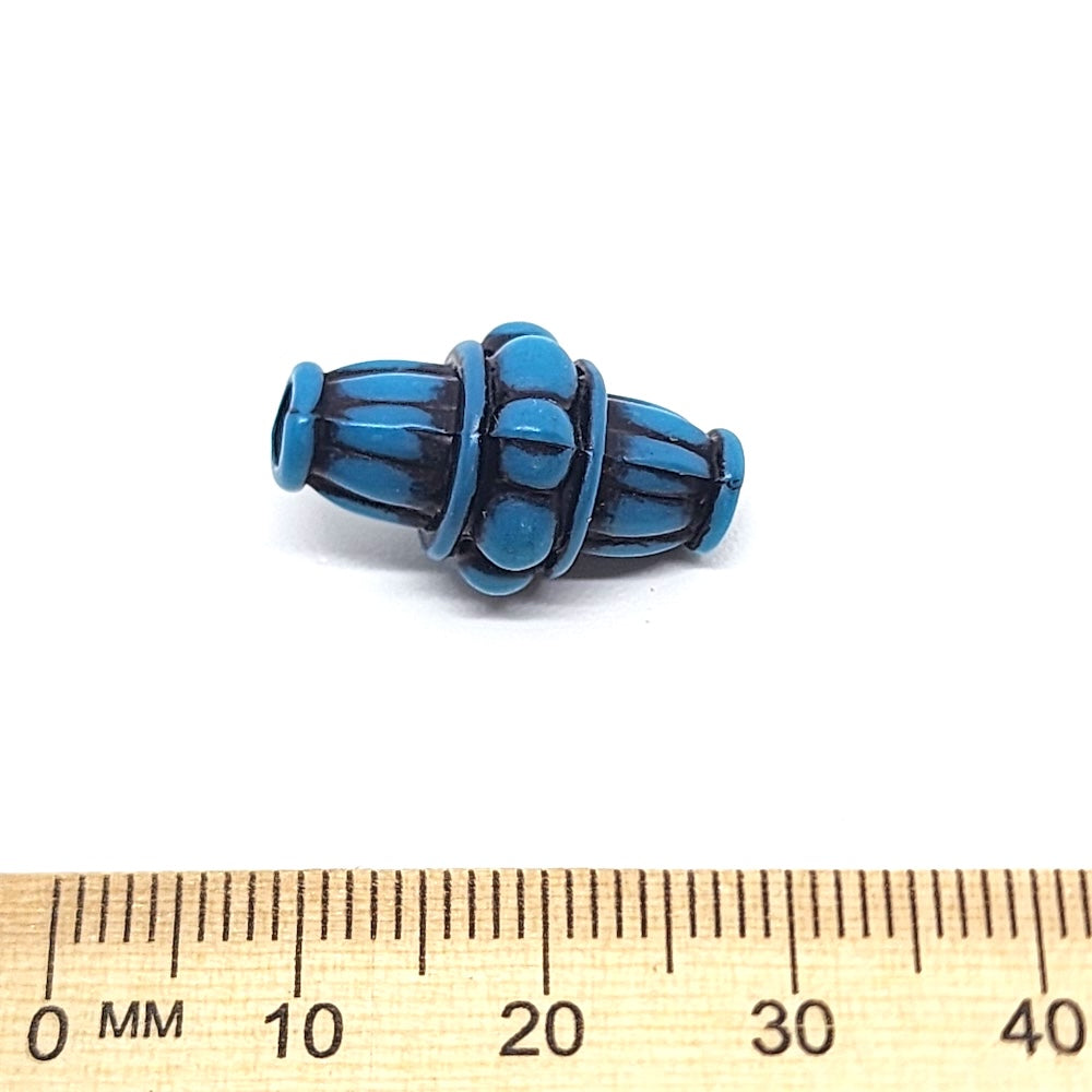 20x12mm Bicone (10) - Blue w. Black - South Western Style Vintage Beads