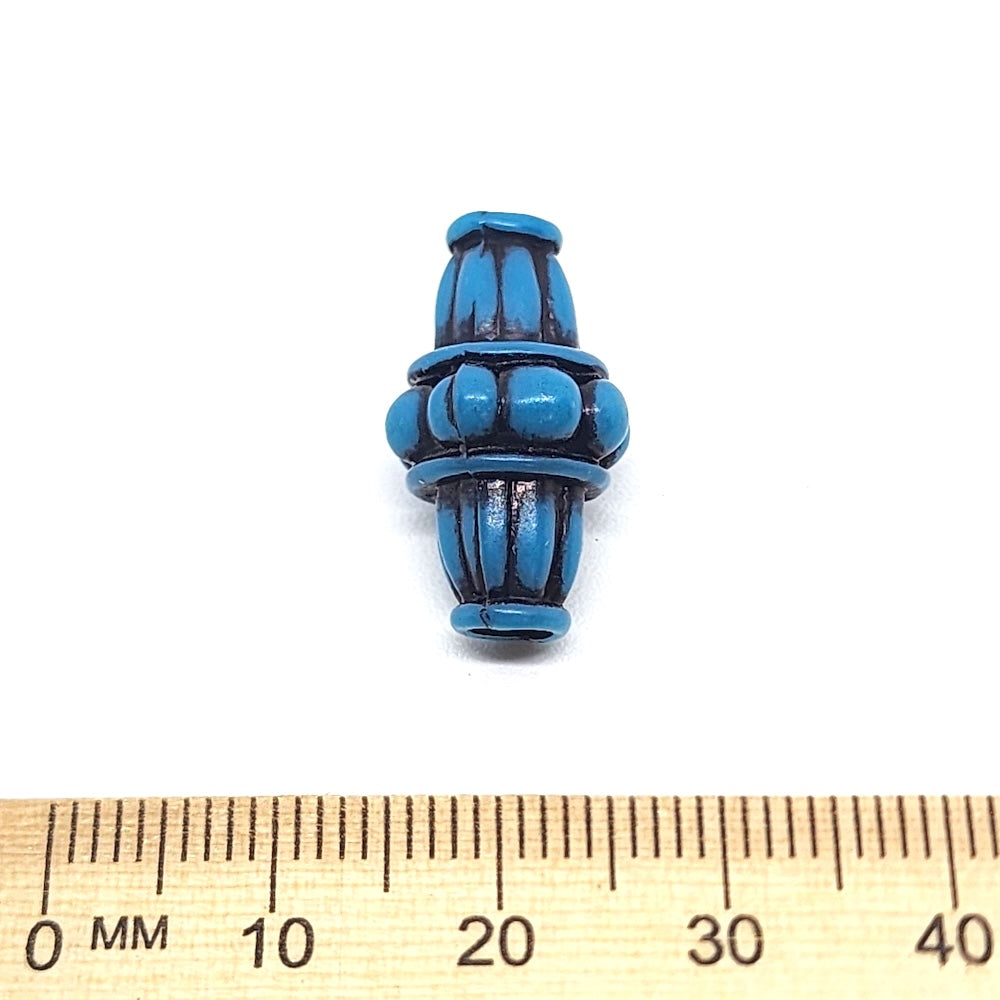 20x12mm Bicone (10) - Blue w. Black - South Western Style Vintage Beads