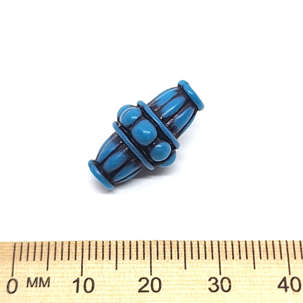 20x12mm Bicone (10) - Blue w. Black - South Western Style Vintage Beads