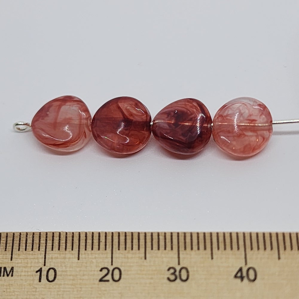 10mm Twisted Coin (50) - Ruby - Gemstone Look Vintage Lucite Beads