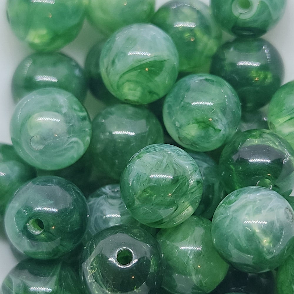 10mm Round (25) - Jade - Gemstone Look Vintage Lucite Beads - Bead Shack