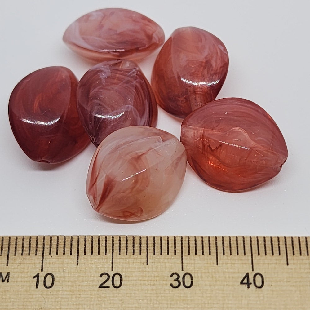 15mm Ellipse (25) - Ruby - Gemstone Look Vintage Lucite Beads