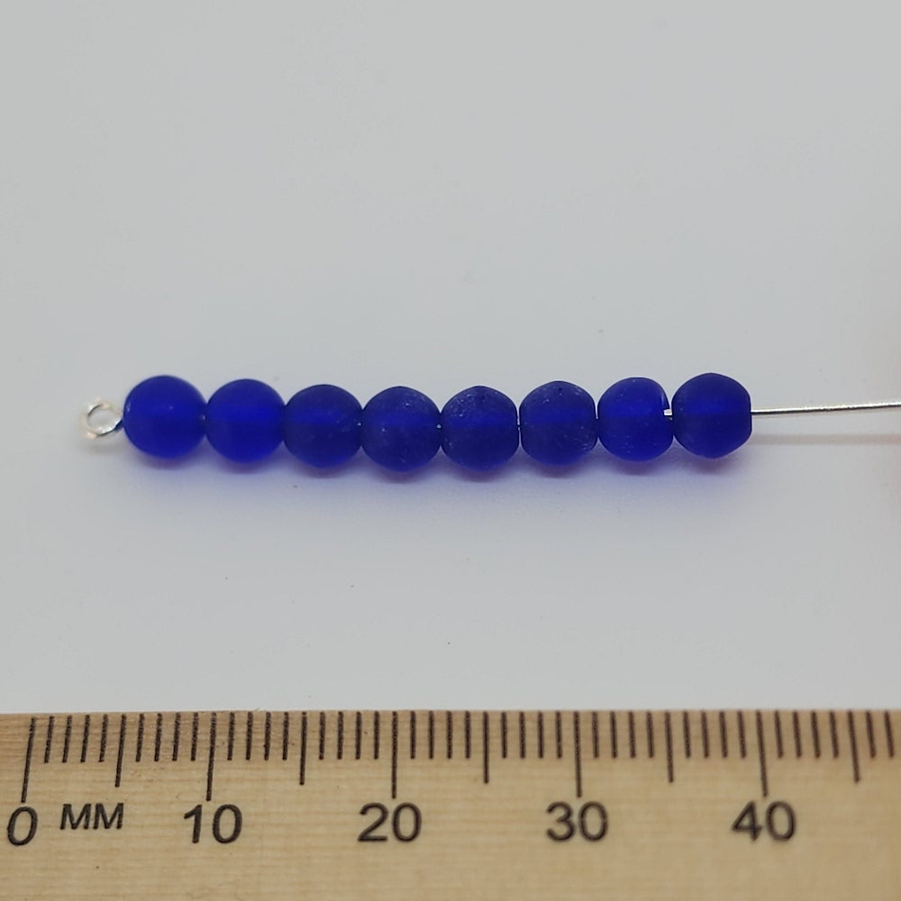 5mm Round (50) - Navy Blue Frost - Vintage Czech Glass Beads