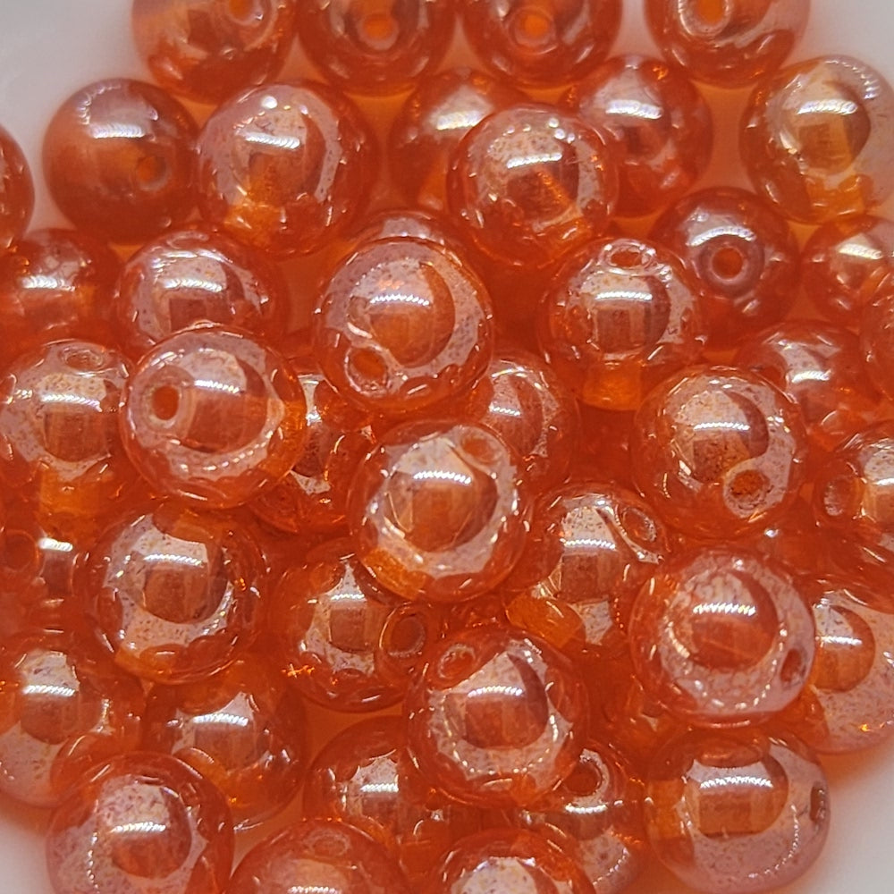 6mm Round Czech Glass Beads (50) - Orange Rainbow - Bead Shack