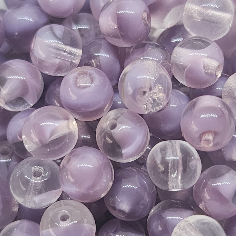 6mm Round(25) - Transparent w. Light Purple Givre - Vintage Czech Glass Beads