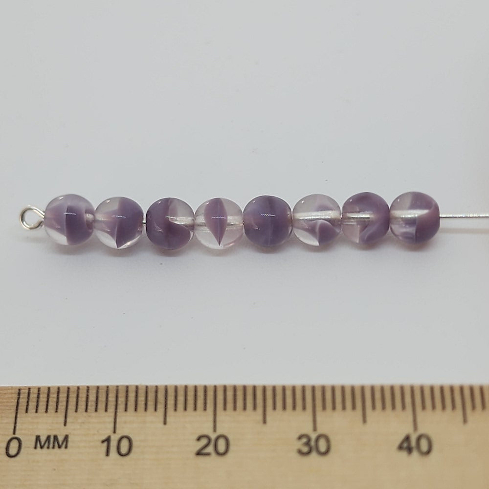 6mm Round(25) - Transparent w. Light Purple Givre - Vintage Czech Glass Beads