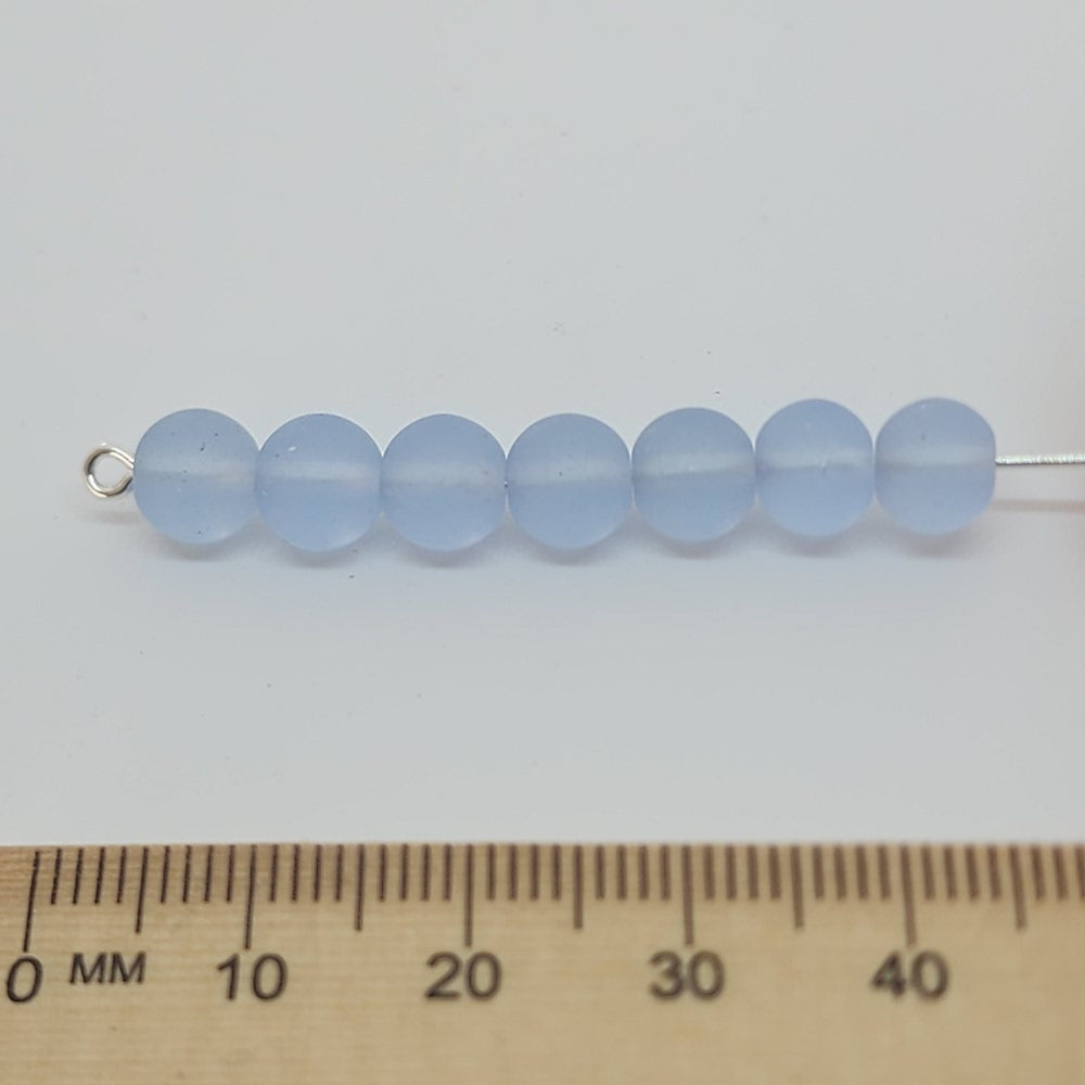 7mm Round Czech Glass Beads (25) - Water Blue Frosted - Bead Shack