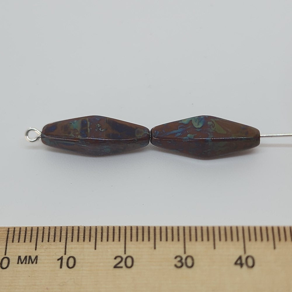20x7mm Bicone (10) - Brown Picasso - Vintage Czech Glass Beads