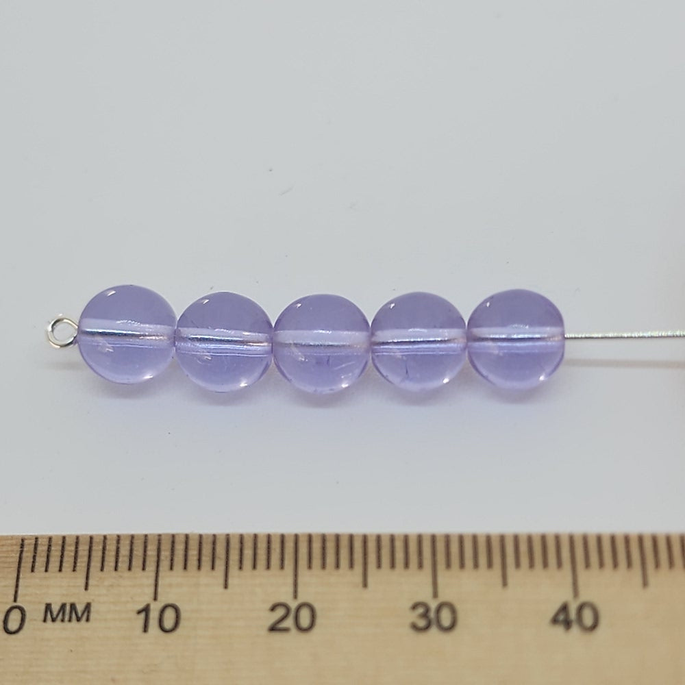 8mm Round (10) - Lavender Transparent - Vintage Czech Glass Beads