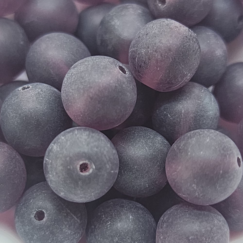8mm Round Czech Glass Beads (25) - Amethyst Frosted - Bead Shack