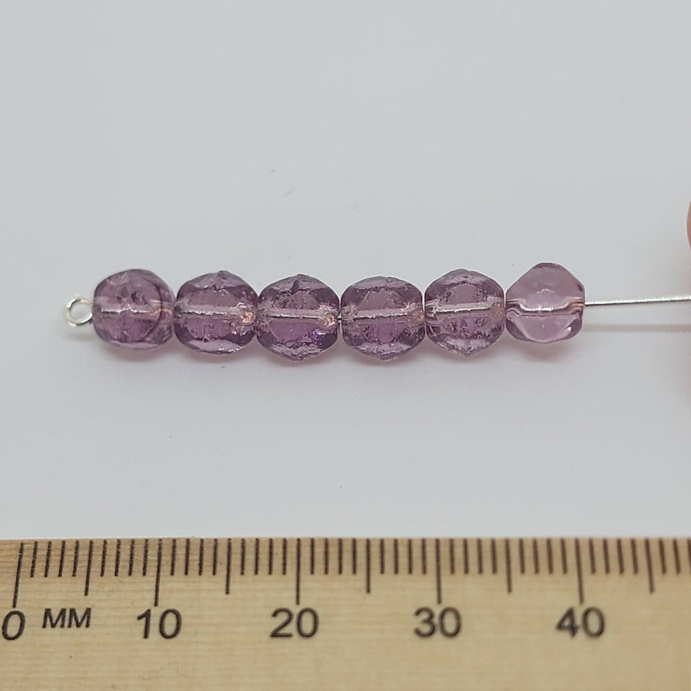6mm Facet Oval (150) - Light Amethyst Transparent - Vintage Czech Glass Beads