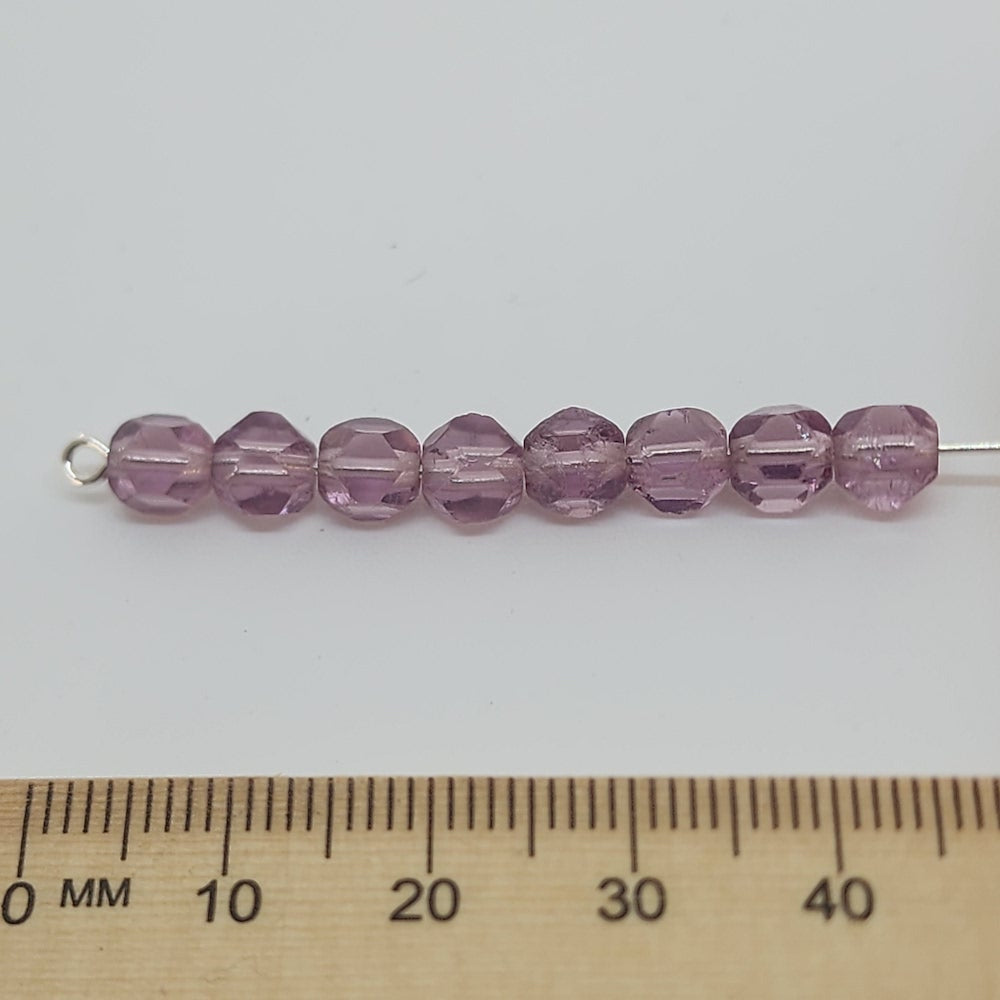 6mm Round (25) - Light Amethyst Transparent - Vintage Czech Glass Beads