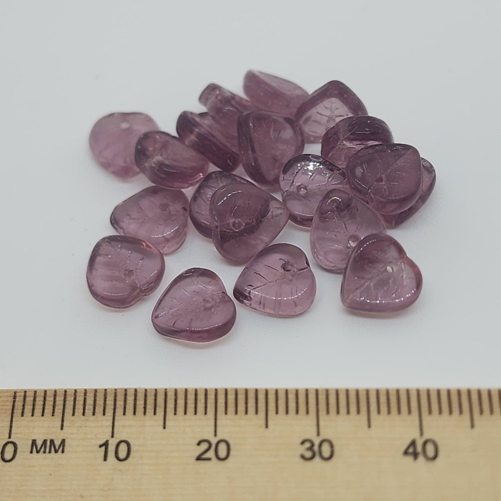 8mm Heart Leaf Czech Glass Beads (25) - Amethyst Transparent - Bead Shack