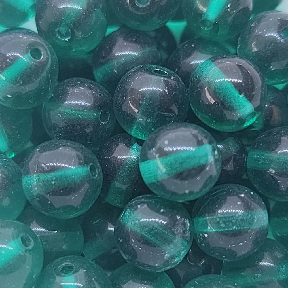 6mm Round (25) - Emerald Transparent - Vintage Czech Glass Beads