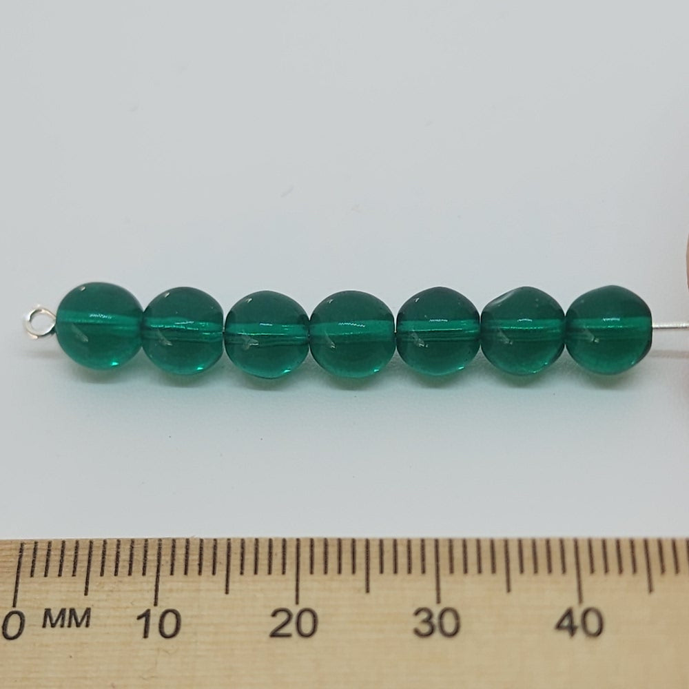 6mm Round (25) - Emerald Transparent - Vintage Czech Glass Beads