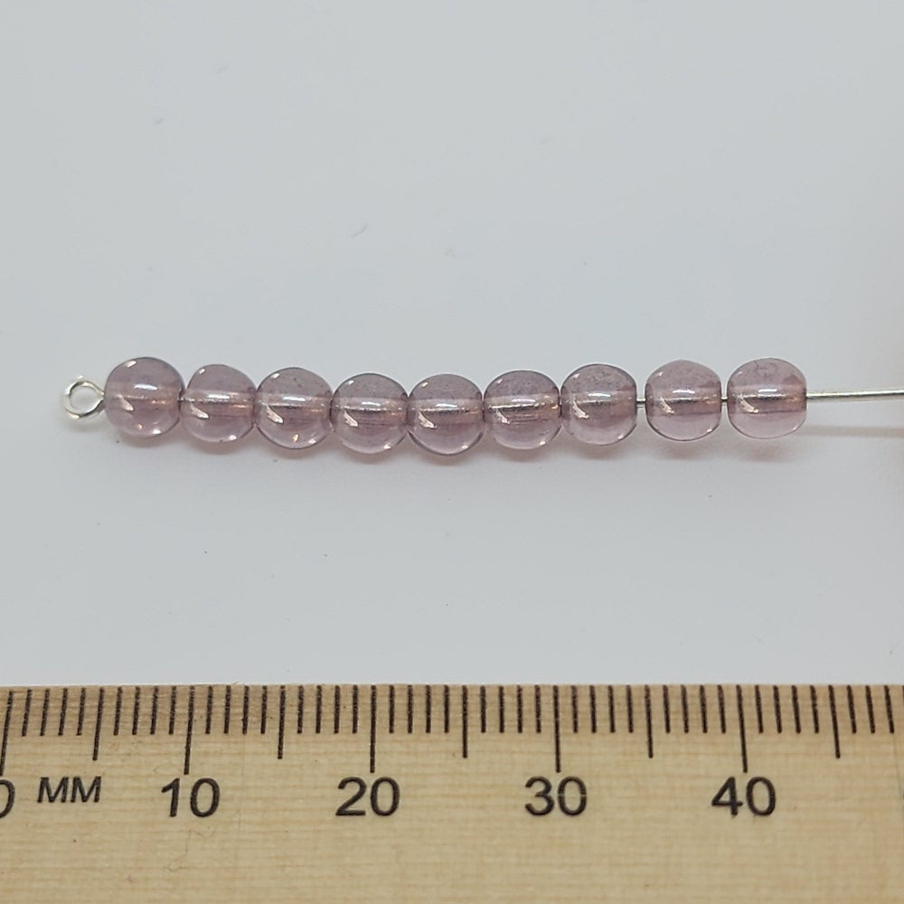 5mm Round Czech Glass Beads (50) - Light Amethyst Rainbow - Bead Shack