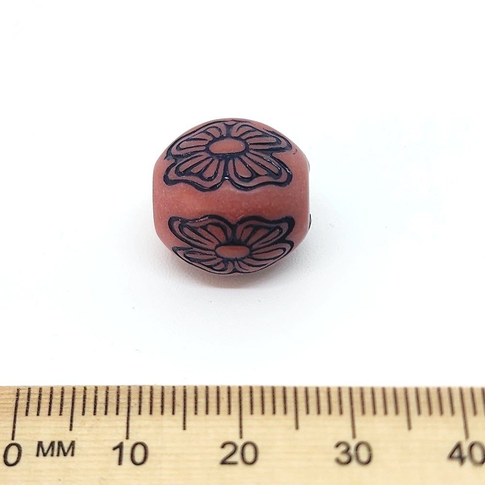 15x14mm Rounded Rectangle (10) - Brown w. Black - South Western Style Vintage Beads