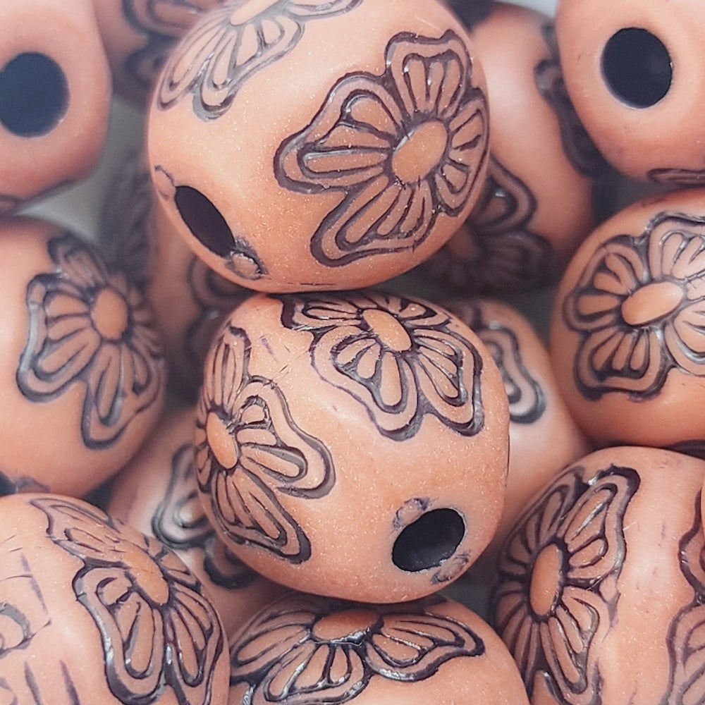 15x14mm Rounded Rectangle (10) - Brown w. Black - South Western Style Vintage Beads