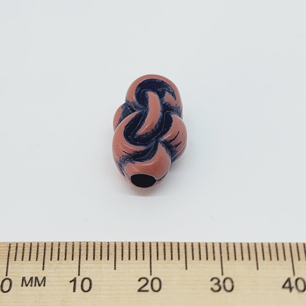 19x12mm Flat Knot (10) - Brown w. Black - South Western Style Vintage Beads