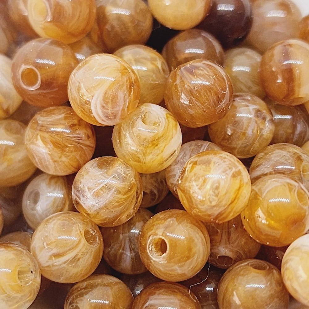 8mm Round (50) - Jasper - Gemstone Look Vintage Lucite Beads - Bead Shack