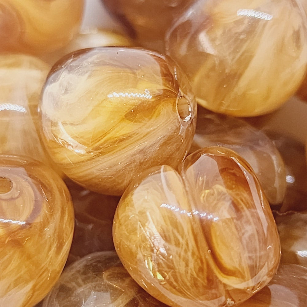 15mm Nut (10) - Jasper - Gemstone Look Vintage Lucite Beads