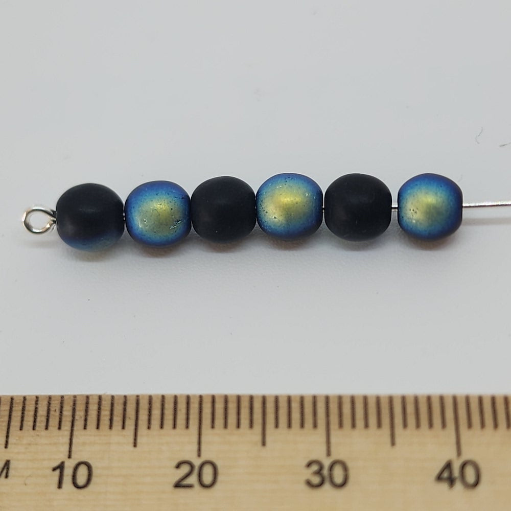 6mm Round Czech Glass Beads (50) - Black AB - Bead Shack