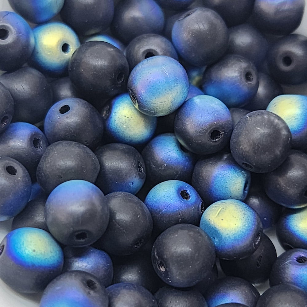 6mm Round Czech Glass Beads (50) - Black AB - Bead Shack