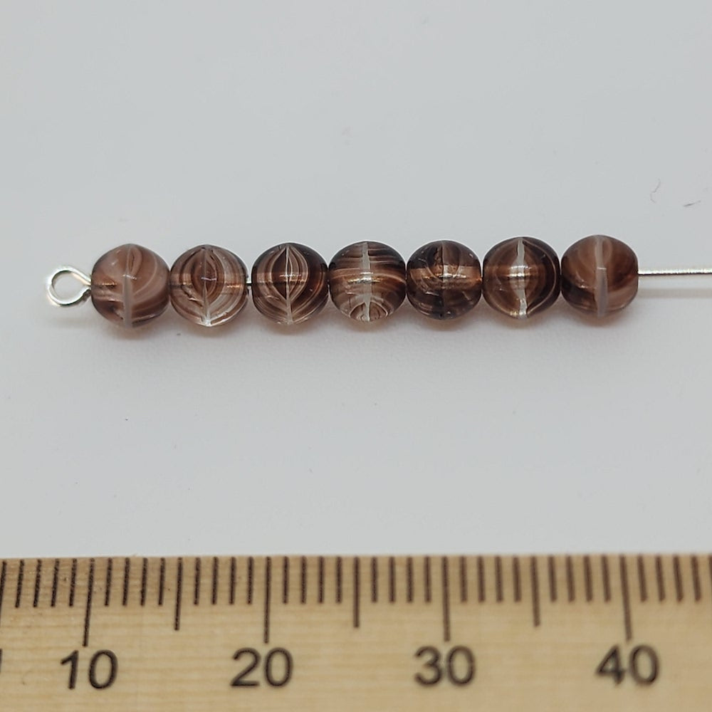5mm Round (50) - Dark Brown Transparent/White Givre - Vintage Czech Glass Beads