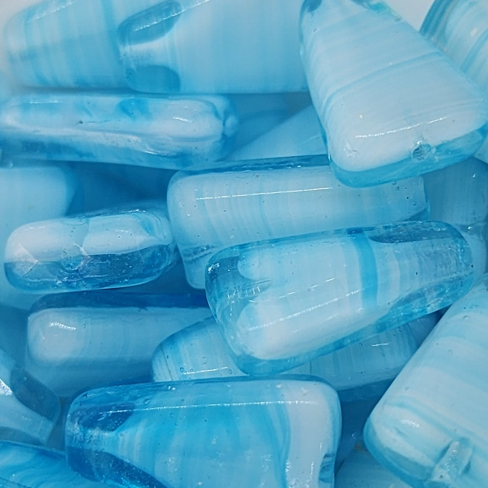 17x11mm Triangle Centre Drilled Czech Glass Beads (10) - Blue Givre - Bead Shack