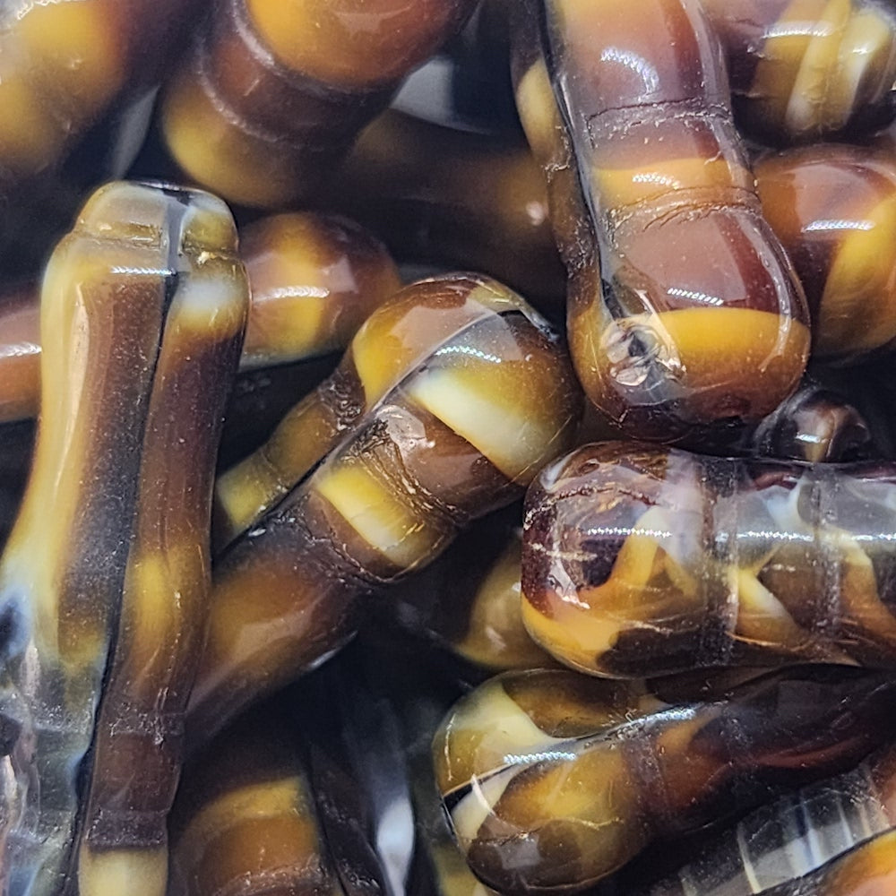 27x7mm Column Minaret (10) - Dark Brown Opaque Swirl - Vintage Czech Glass Beads