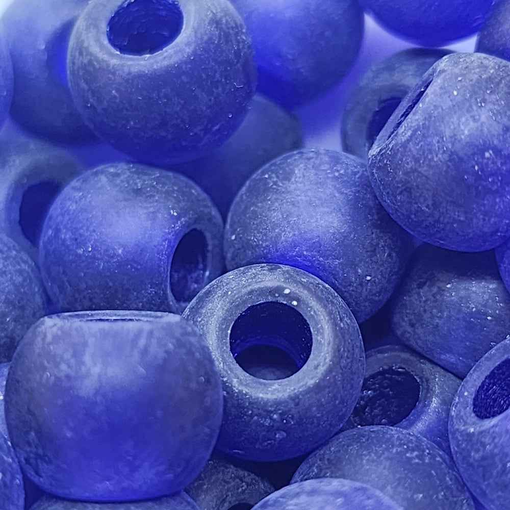 9x11mm Round (25) - Navy Blue Transparent Frosted - Vintage Czech Glass Beads