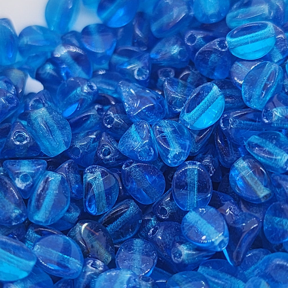 4mm Pinched Czech Glass Beads (50) - Blue Transparent - Bead Shack