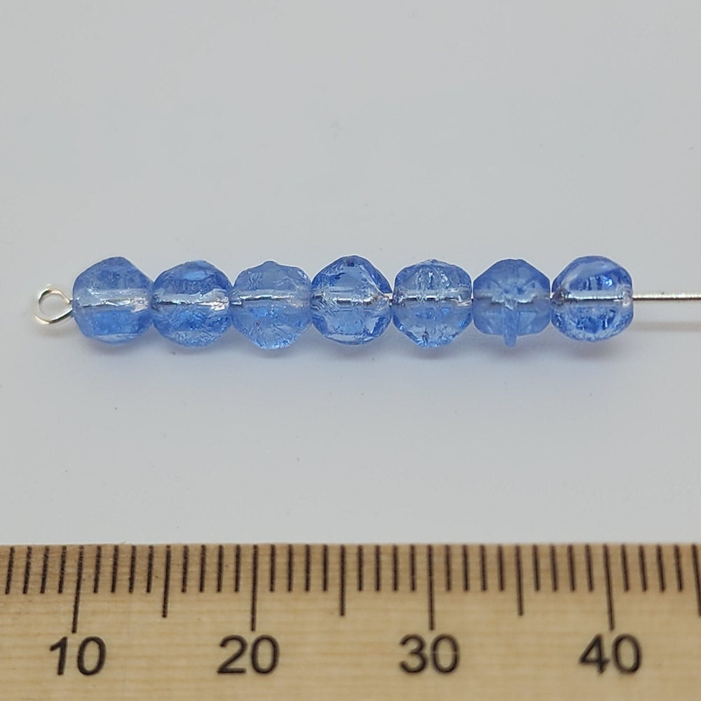 6mm Facet Round (25) - Water Blue Transparent - Vintage Czech Glass Beads