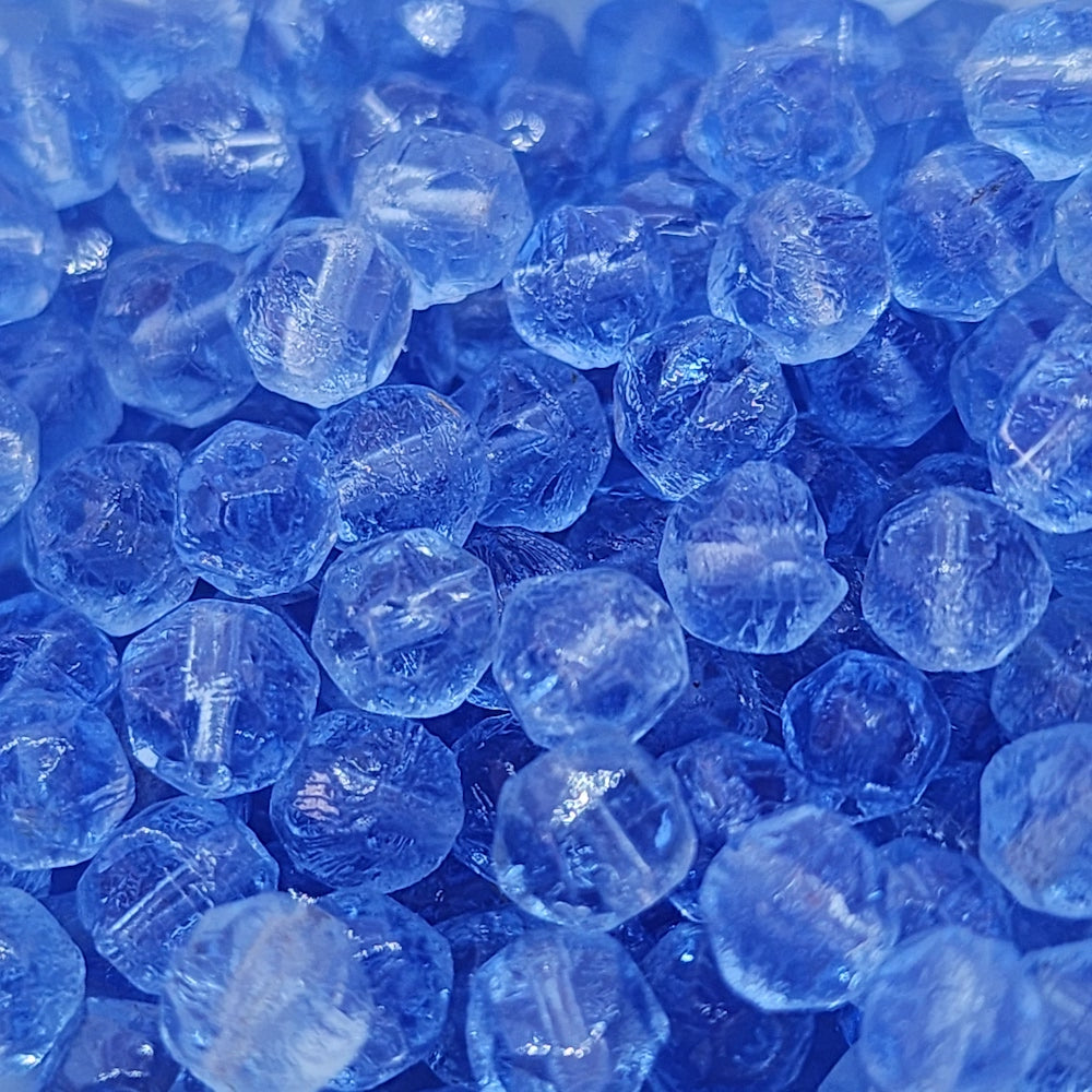 6mm Facet Round (25) - Water Blue Transparent - Vintage Czech Glass Beads