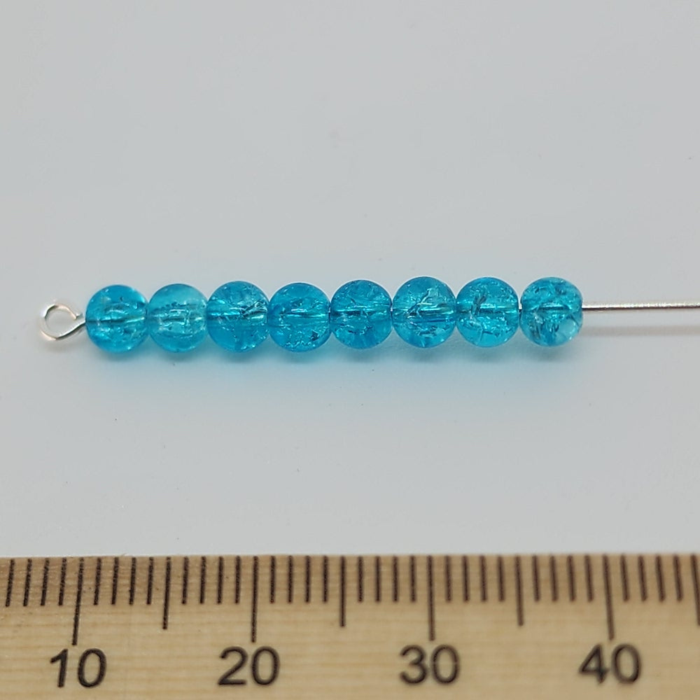 4mm Round Czech Glass Beads (50) - Blue Crackle - Bead Shack