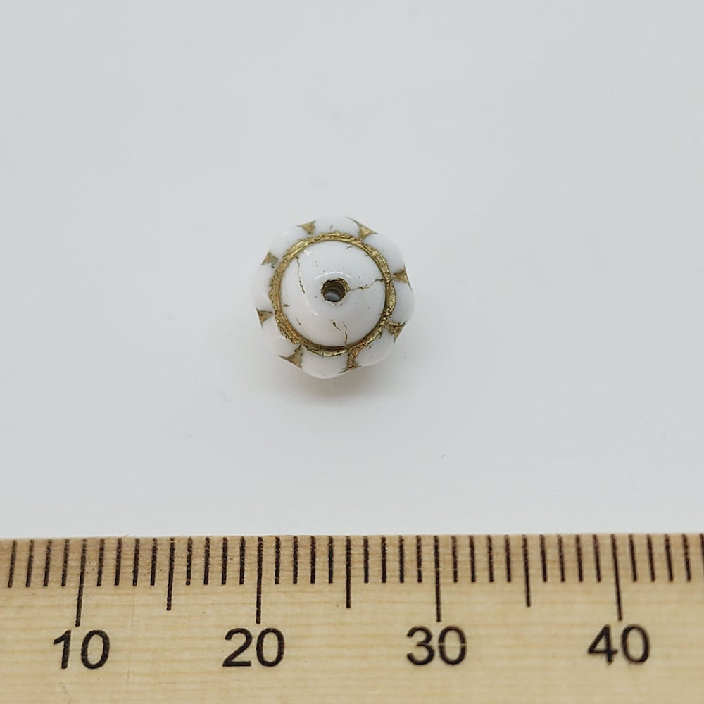 10mm Capped Bicone (10) - White Opaque w. Gold - Vintage Czech Glass Beads
