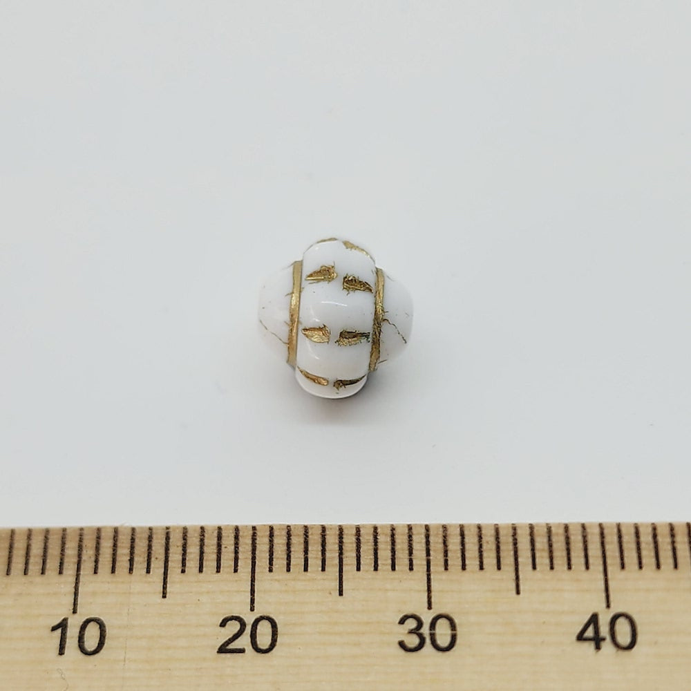 10mm Capped Bicone (10) - White Opaque w. Gold - Vintage Czech Glass Beads