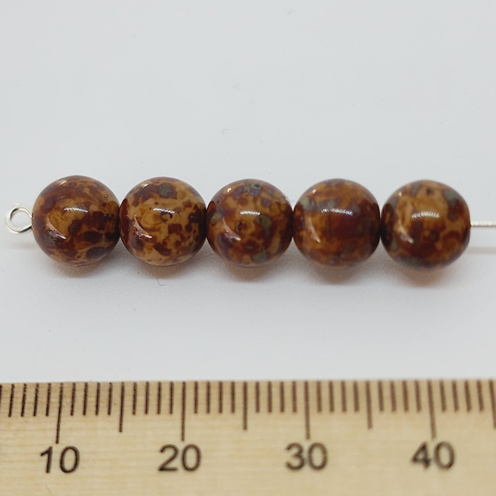 8mm Round (25) - Brown Picasso - Vintage Czech Glass Beads