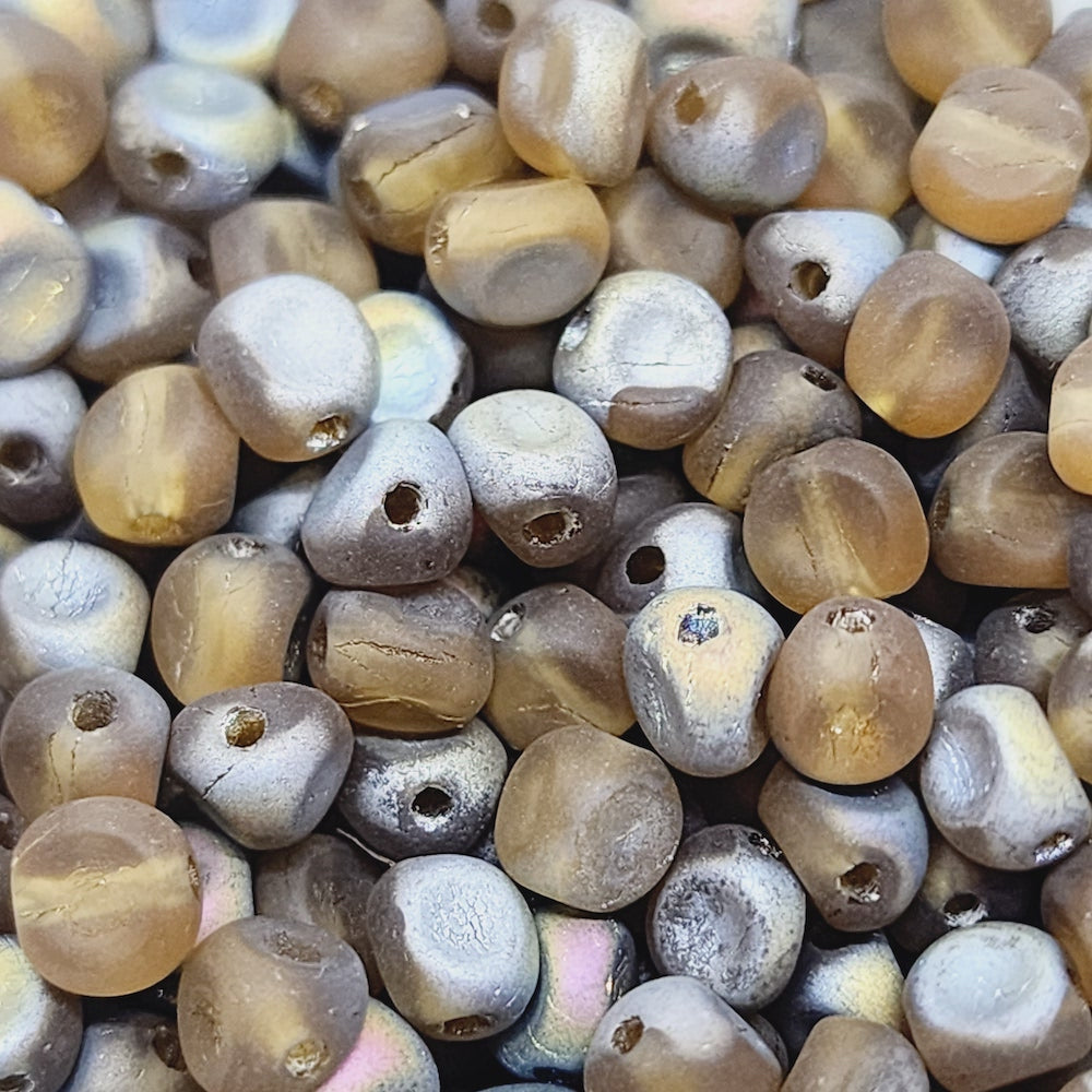 5x5mm Pinched Oval (250) - Caramel Transparent AB - Vintage Czech Glass Beads