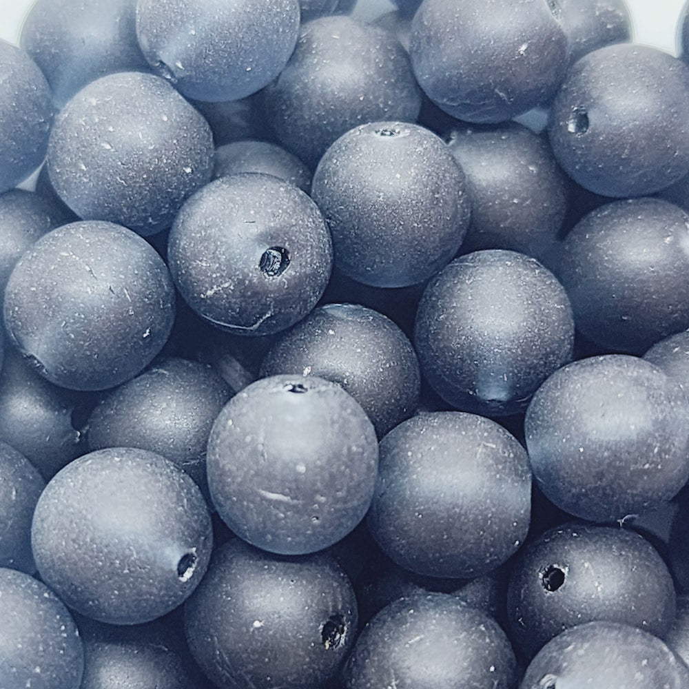 8mm Round (100) - Indicolite Blue Frosted - Vintage Czech Glass Beads