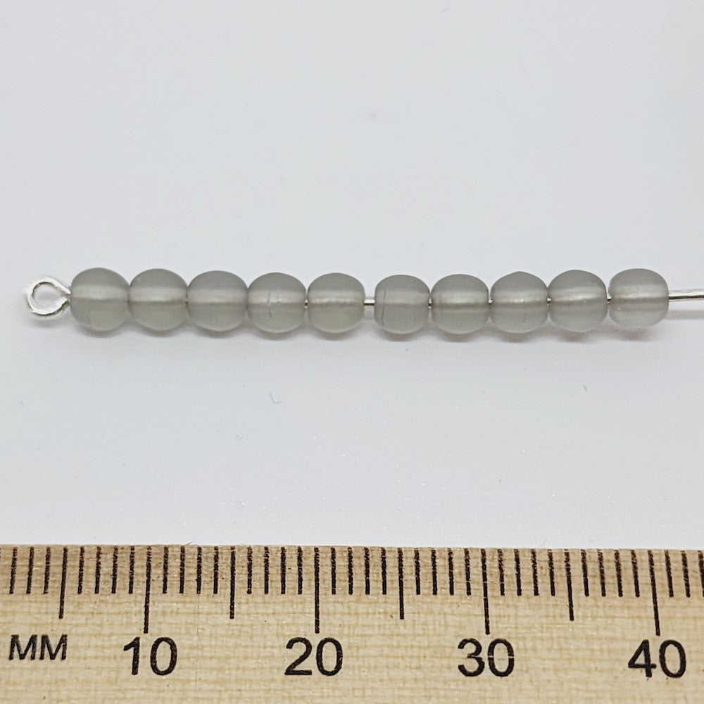4mm Round (500) - Smokey Grey Matte - Vintage Czech Glass Beads