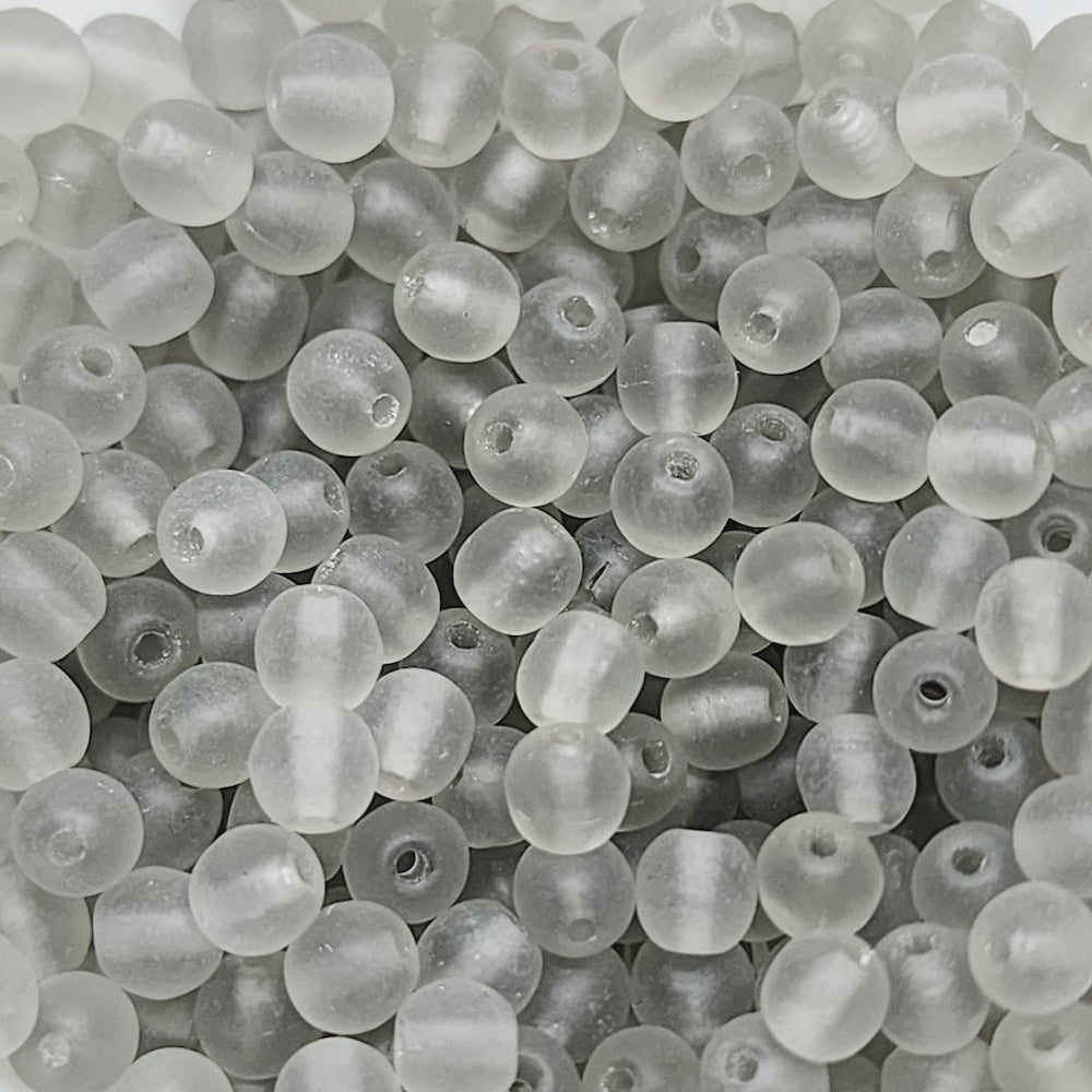 4mm Round (500) - Smokey Grey Matte - Vintage Czech Glass Beads