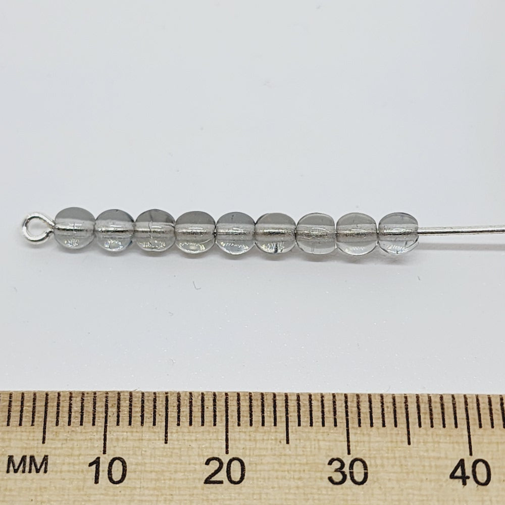 4mm Round (100) - Grey Transparent - Vintage Czech Glass Beads